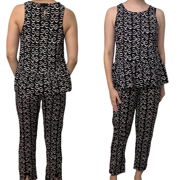 Kate Spade Pajamas Matching Set Coquette Dainty Bow Black Pink Size Medium - Picture 1 of 8